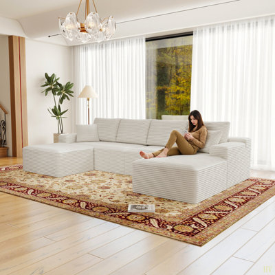 131.9*70.8"Modular Sectional Sofa Seat,Upholstered Compressed Couch For Living Room,Bedroom,Apartment,No Assembly Required,4 PC Free Combination,Plush Corduroy Fabric