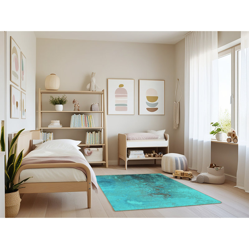 Tapis bleu / bleu sarcelle, Rectangle 4 pi x 6 pi