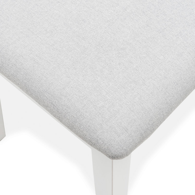 Chaise de salle à manger capitonnée Islamorada - Dossier à persiennes - Finition blanche - Revêtement gris moucheté