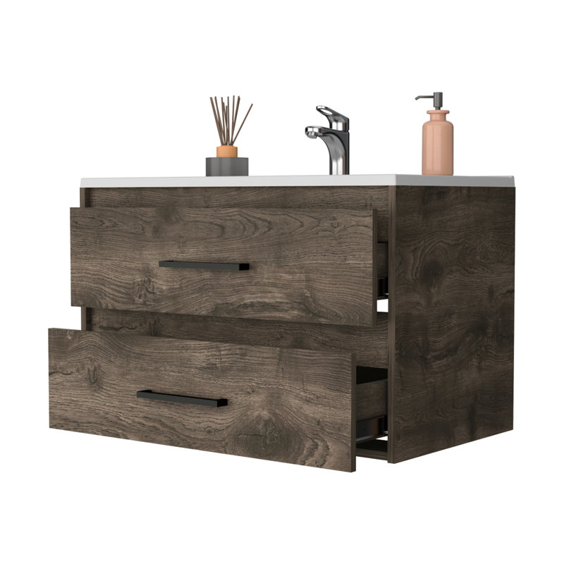 Spacious Wall Mounted Bathroom Storage Unit In Dark Brown And White With 2 Drawers Vanity Two Voluminous