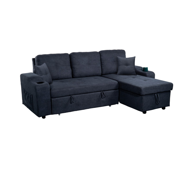 Canapé modulaire faisant face à droite avec repose-pieds, canapé d'angle convertible avec rangement pour accoudoirs, canapé modulaire pour salon et appartement, méridienne droite et gris foncé