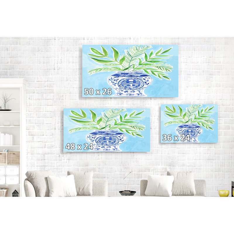 Bleu chinois, vert, indigo, cyan, bleu sarcelle, fougère, palmier, feuilles, tropical, H 16 po x l 24 po x P 1,5 po