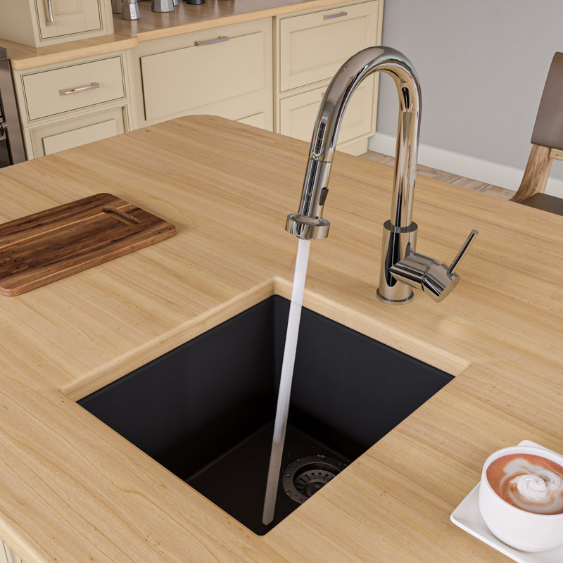 17.75'' L Single Bowl Granite Kitchen Sink, Black