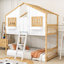 Charmant lit superposé simple au-dessus d'un lit simple en bois avec toit, fenêtre, porte et échelle Almirah-1275844324