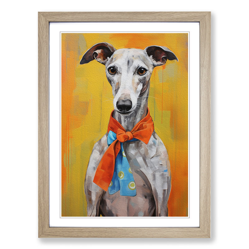 Whippet Contemporary No.2 - Framed Print, Oak , 64cm H x 46cm W x 2cm D