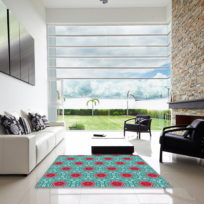 Tissé à la machine à partir de laine et de polyester vert/rouge Tapis décoratif, Carré 6 pi