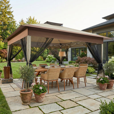 13x13 FT Instant Pop-Up Gazebo Outdoor Canopy Tent, Screened Patio Shelter with Portable Carry Bag