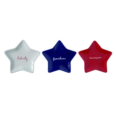  Ensemble de 3 petites assiettes décoratives simples en forme d'étoile en céramique rouge, blanche et bleue, allant au lave-vaisselle, 6,5 po