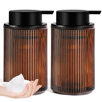 Glass Foaming Soap Dispenser, 11 oz, 2-Pack, (Amber Bottle+black Pump)