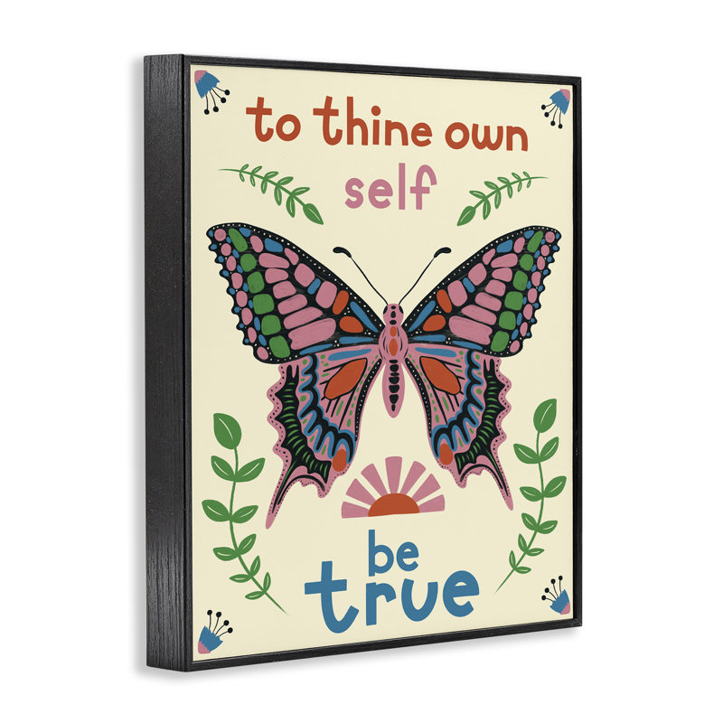  To Thine Self Be True Phrase Grey Framed Giclee Art by Carrie Cantwell, H 14 po x l 11 po, Giclée encadrée noir minuit