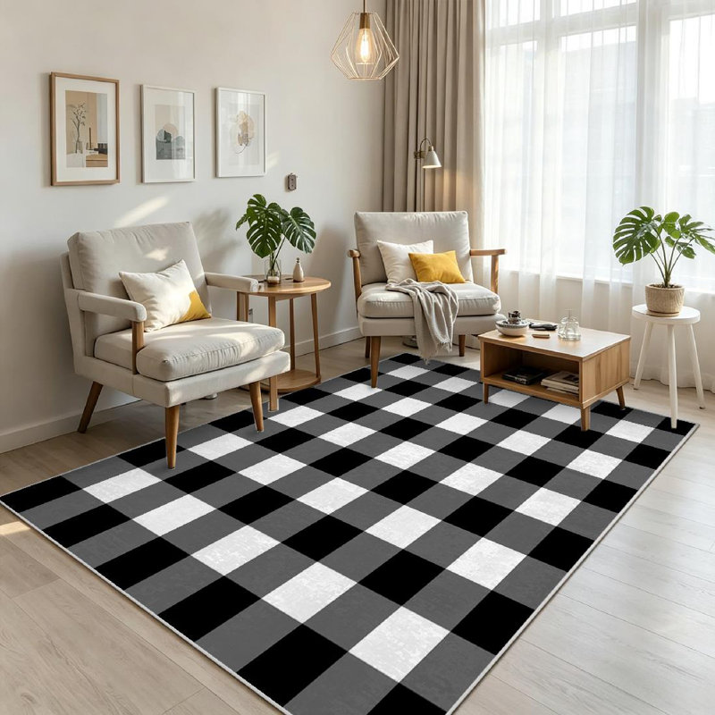 Tapis noir / blanc transparent Clear Buffalo, Rectangle 71" x 98"