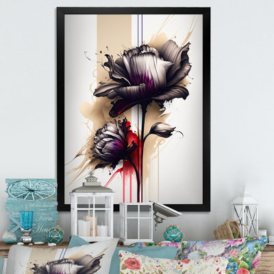 Fleur de pivoine rouge sur peinture abstraite IV - Peinture sur toile