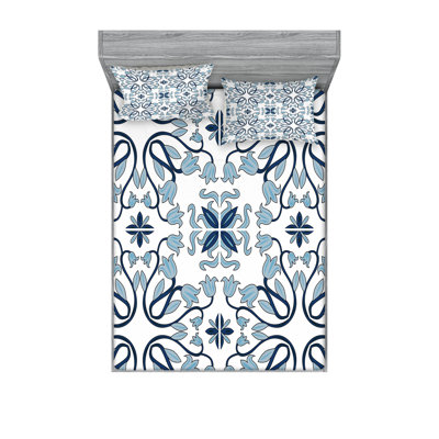 Drap-housse traditionnel et taie décorative Ambesonne, bleu nuit pâle