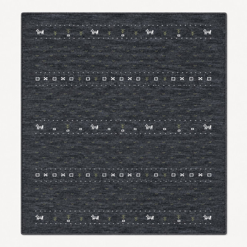 St Catherine Hand Knotted Loom Wool Eco-Friendly Area Rugs  - Square, Charcoal Color, Contemporary Modern Design, High Pile Thick Handmade Anti Skid Area Rugs for Living Room, Bed Room
