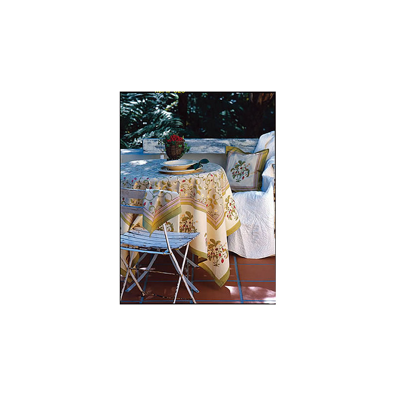 Strawberry Handmade Floral Tablecloth, 128" L x 71" W, Blue