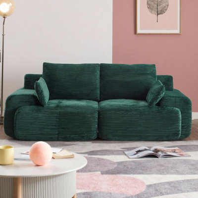 Canapé 2 places moderne en mousse à mémoire de forme avec tissu en velours côtelé pour salon, sans assemblage, causeuse profonde avec coussins