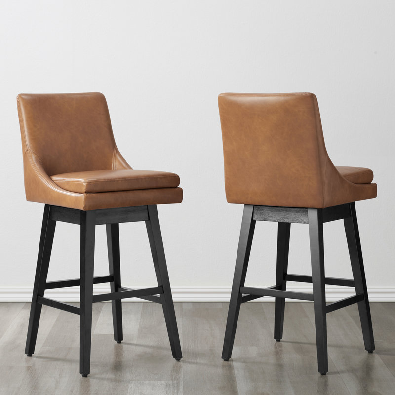 Aleksy Swivel Upholstered Counter Stool with Solid Wood Frame, Bar Stool (30" Seat Height), Camel
