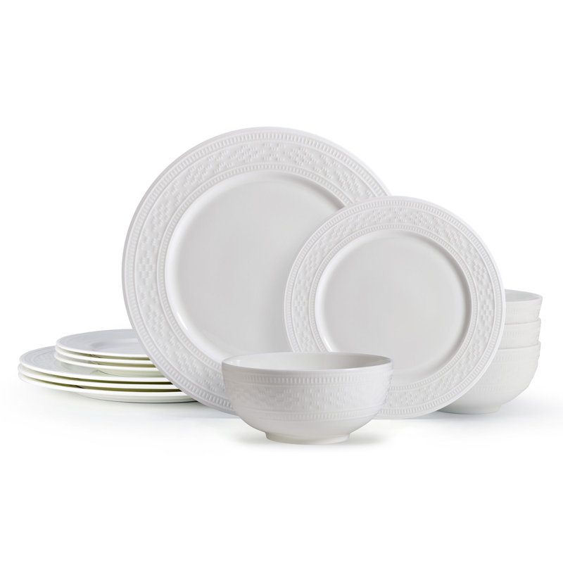 White Porcelain 12-Piece Dinnerware Set, Service for 4