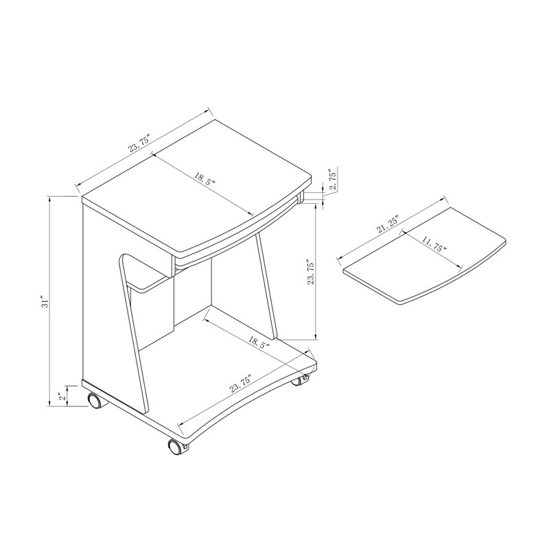 Utility Cart Microwave Cart Kitchen Cart Computer Cart one gliding shelf two shelves rounded corners mobile on rolling castor wheels red cocoa espresso color