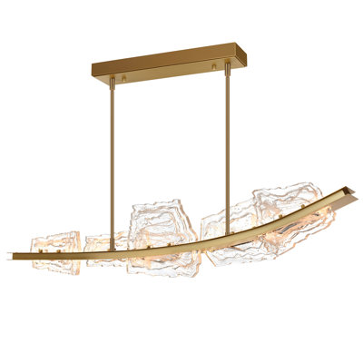Lustre en laiton de 127 cm (50 po) avec éclairage DEL intégré et verre travaillé à la main
