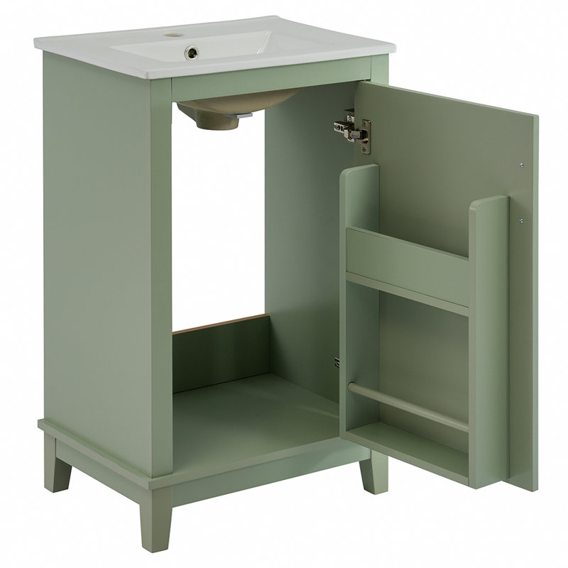 Petit meuble-lavabo moderne avec lavabo en céramique, Vert