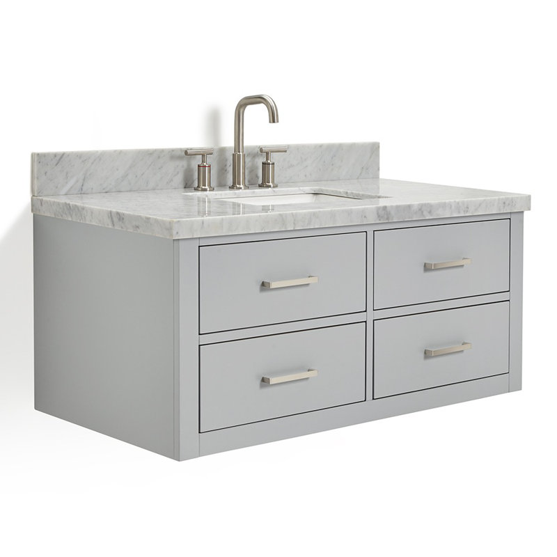 Ensemble de meuble-lavabo simple mural 43 po Macolm, Gris, Nickel brossé