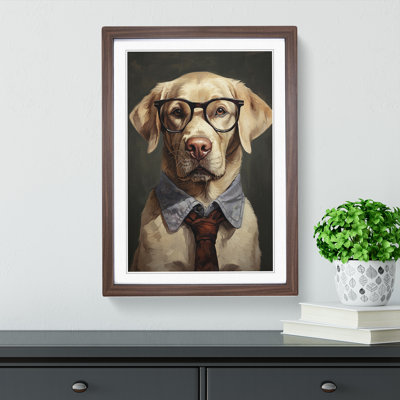 Labrador Retriever With Glasses Painting - Single Picture Frame Print on Wood
