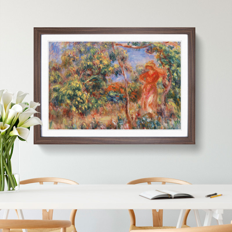 Woman in Red by Pierre-Auguste Renoir - Picture Frame Painting, 27cm H x 36cm W x 2cm D, Walnut