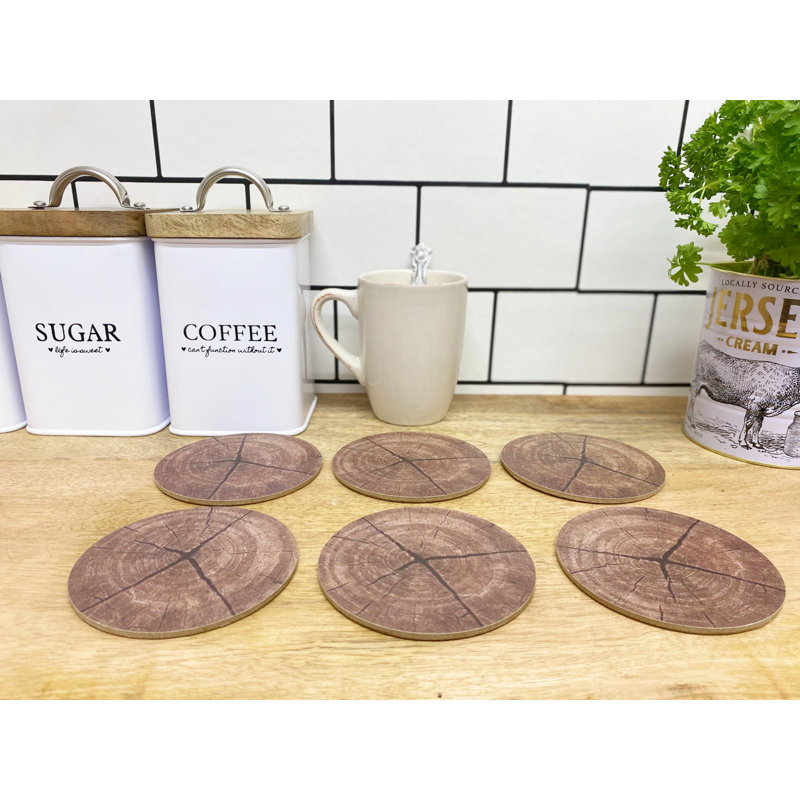 Wood Round 6 Piece Coaster Set