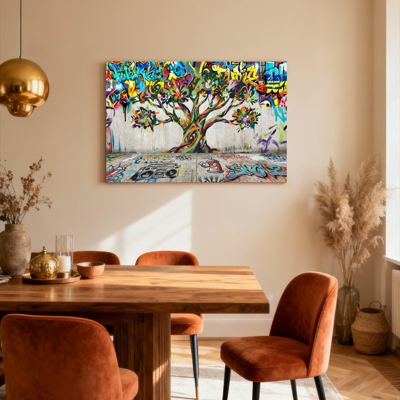 Arbre de graffiti coloré et art de rue, reproduction d'art sur toile tendue sur toile, ensemble de 1, H 24 po x l 36 po