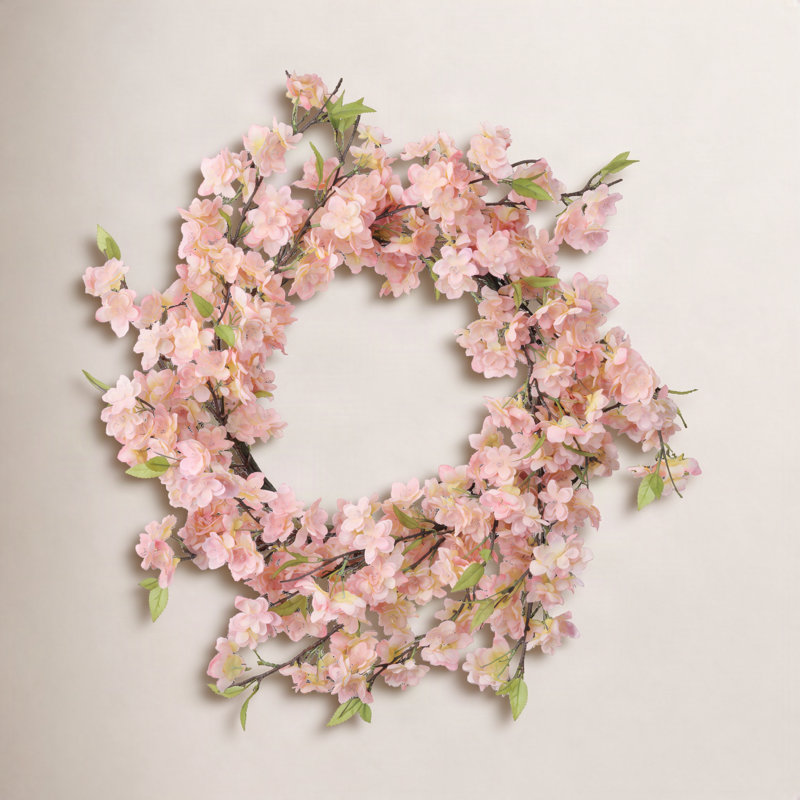 Couronne de cerisier en fleurs 24 po, Rose
