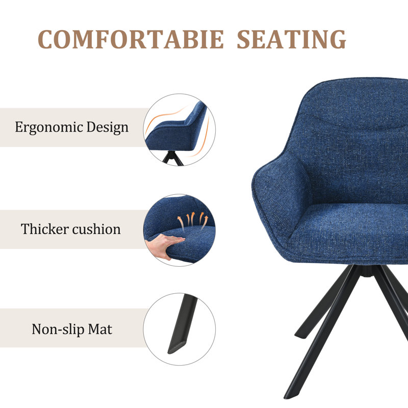 48.5cm H Swivel Upholstered Dining Chairs- Ergonomic Back, Navy Chenille