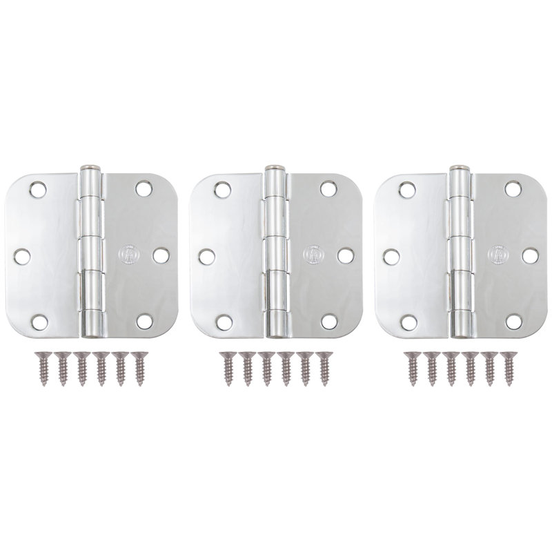 Charnières de porte de 3 1/2 po, coin de rayon de 5/8 po, Chrome poli