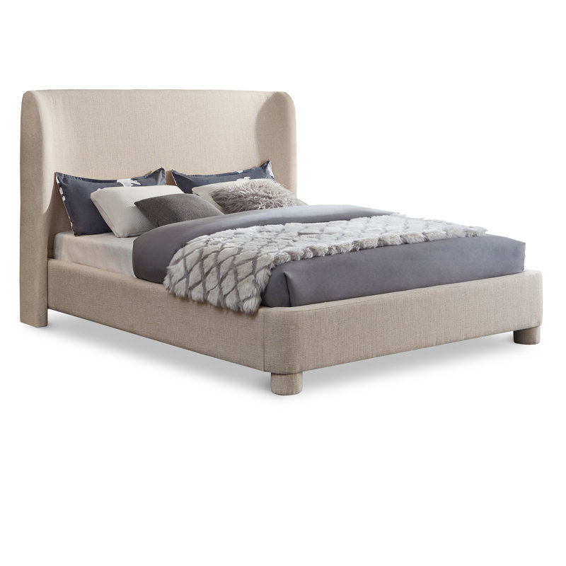 Lit plateforme tapissier Kiria, Grand, Tissu texturé en lin beige