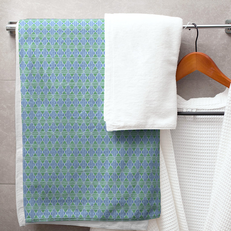 Serviette de bain à losanges, Bleu/vert
