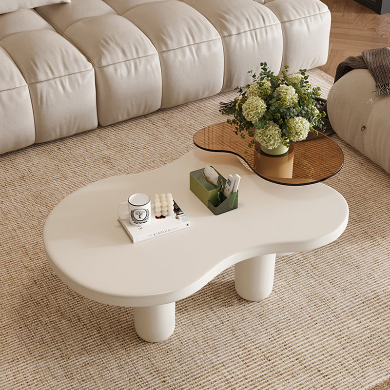 Ensemble de 2 tables basses gigognes blanc crème (avec table basse et chaises)