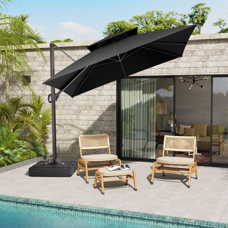 Gerken 116' Square Cantilever Umbrella, Weighted Base Does Not Include, Noir, Forme rectangulaire, L 144 po x P 108 po