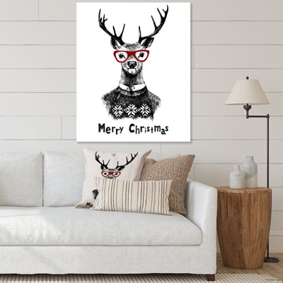 Portrait d'un cerf de Noël avec des lunettes rouges - peinture sur toile