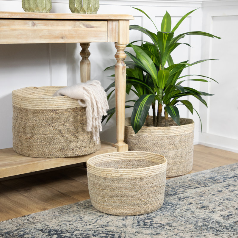 Ensemble de 3 paniers de rangement tissés torsadés et zig zag Zag
