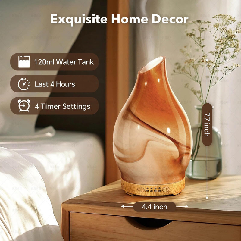 Diffuseur d'huiles essentielles, diffuseur d'aromathérapie en verre de 120 ml avec 7 lumières de couleur, arrêt automatique et 4 réglages de minuterie, diffuseur ultrasonique à brume fraîche pour le bureau de la maison (Dessert)