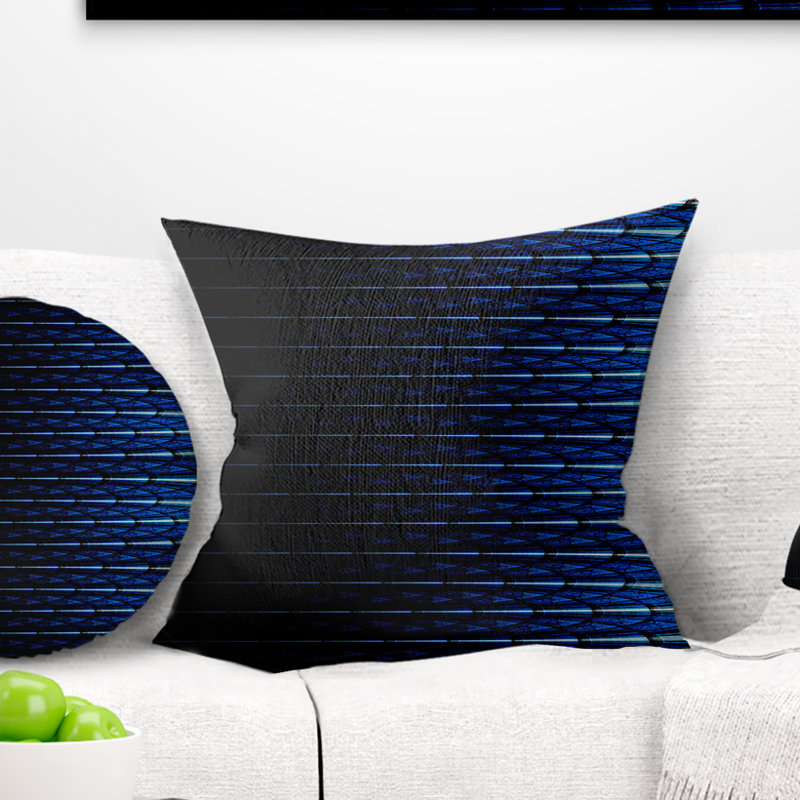 Fleur bleue fractale symétrique - coussin imprimé abstrait, 18 po x 18 po, Coussin décoratif