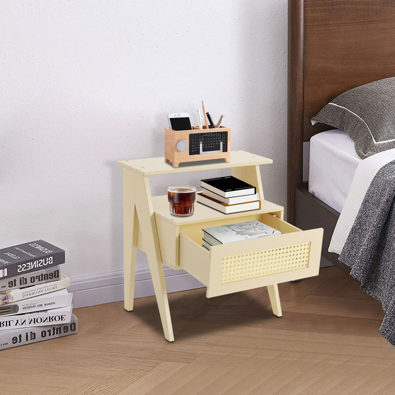 Sofa Side Table, Bedside Table With Drawer, Beige
