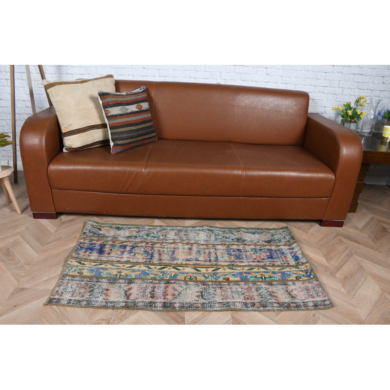 Vintage Turkish Rug With Colorful Pattern As Decorative Door Mat In Bohemian Style For Traditional Home Decor