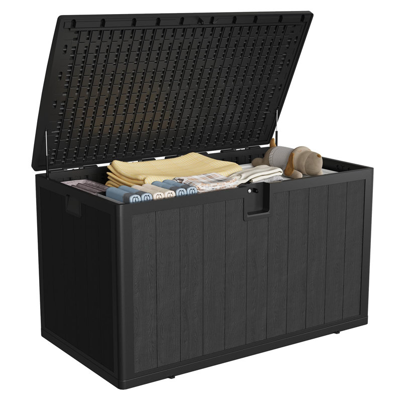 Outdoor Resin Deck Box 130 Gallon, Waterproof Storage Container with Lockable Lid and UV Protection for Patio Backyard Garden Poolside