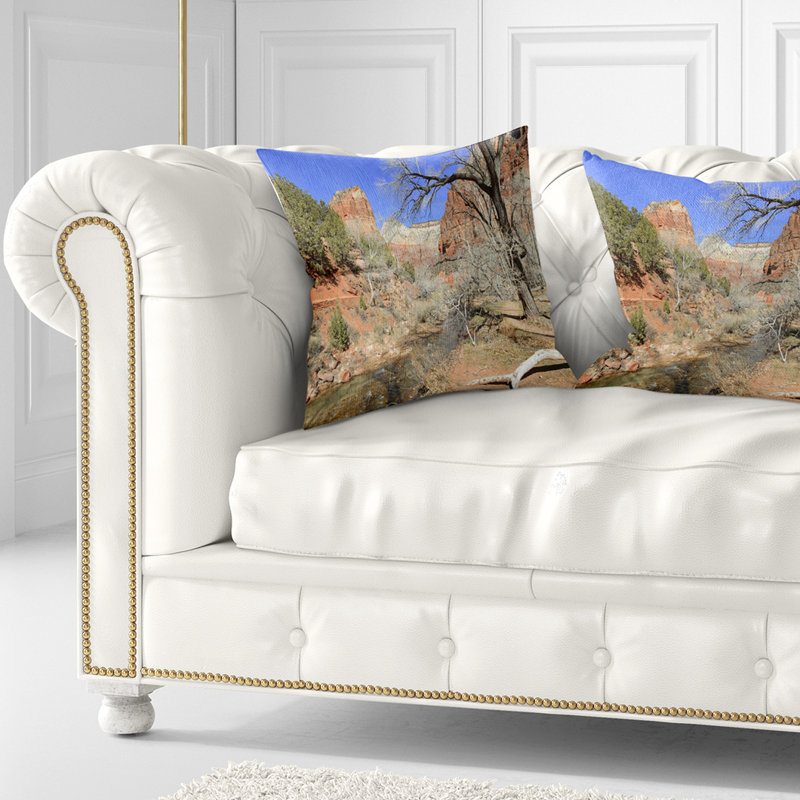 Red Rock Mountain in Zion Park - Coussin à imprimé paysage, 16 po x 16 po, Coussin décoratif