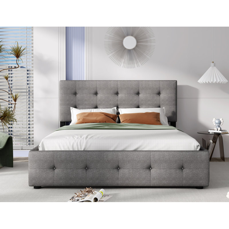 Ayuda Upholstered Platform Storage Bed, Light Gray
