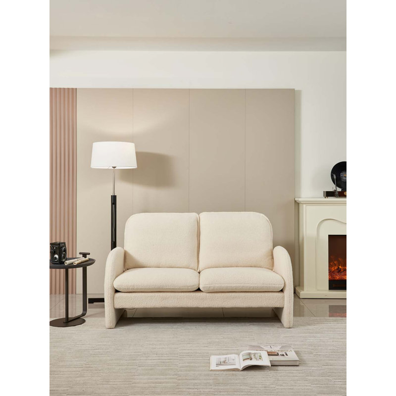 Petit canapé-lit 59 po pour salon, Tissu d'agneau beige