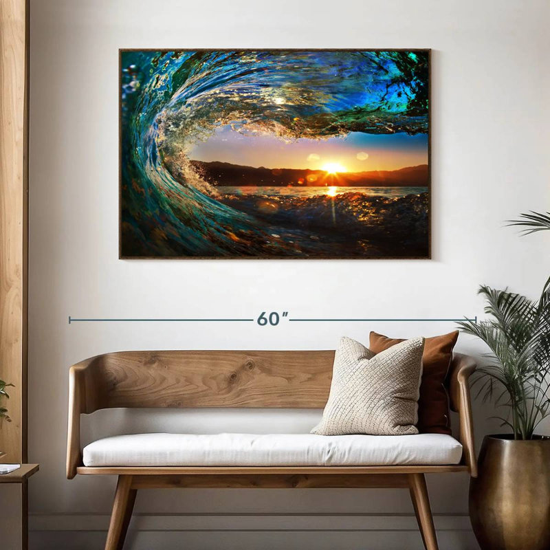 Vague d'océan, 46 po x 31 po, Cadre flottant noyer