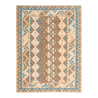 Machine Washable  Blue Beige Ethnic Patterned Woven Base Modern Decorative Rug
