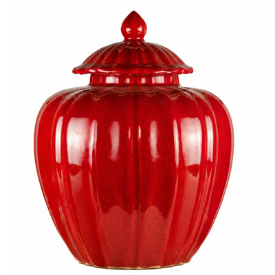 Oxblood Red Porcelain Decorative Covered Ginger Jar with Lid, 18" H